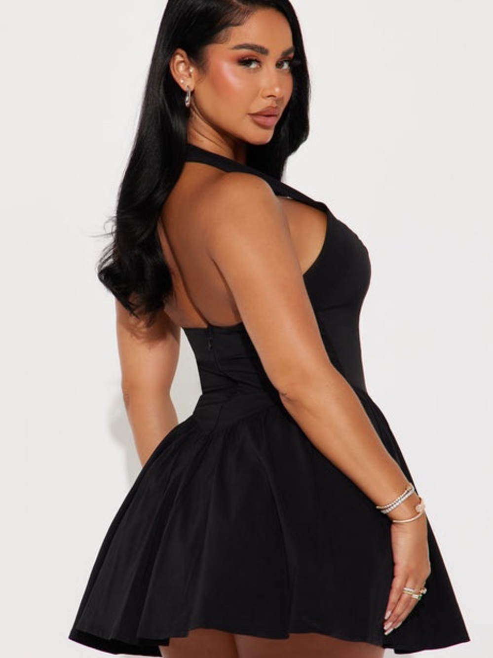 Fashion Nova Black Halter Mini Dress - Flared Skirt